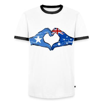 Somalia Australia flag hands heart shape used - Men's Ringer Shirt - white/black - Front - AI Model Female 172 light (172cm) & AI Model Male 178 dark (178cm)