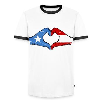 Somalie Autriche Drapeau Mains Coeur Forme Utilisé - T-shirt contrasté Homme - blanc/noir - Devant - AI Model Female 172 light (172cm) & AI Model Male 178 dark (178cm)