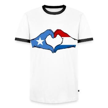 Somalia Holland Flag Hands Heart Shape - Men's Ringer Shirt - white/black - Front - AI Model Female 172 light (172cm) & AI Model Male 178 dark (178cm)
