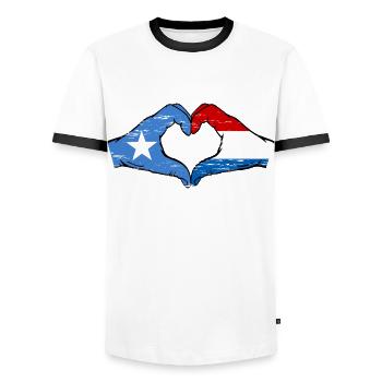 Somalie Hollande drapeau mains forme de coeur utilisé - T-shirt contrasté Homme - blanc/noir - Devant - AI Model Female 172 light (172cm) & AI Model Male 178 dark (178cm)