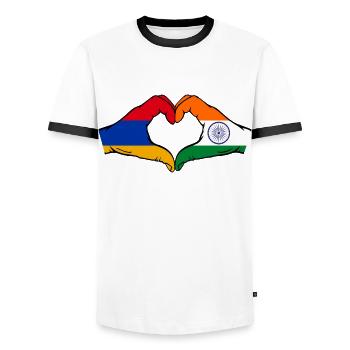 Armenien Indien Flagge Hände Herzform - Männer Kontrast-T-Shirt - Weiß/Schwarz - Vorne - AI Model Female 172 light (172cm) & AI Model Male 178 dark (178cm)