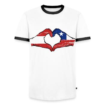 Austria Chile flag hands heart shape used - Men's Ringer Shirt - white/black - Front - AI Model Female 172 light (172cm) & AI Model Male 178 dark (178cm)