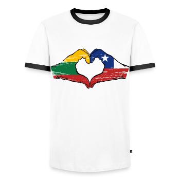 Lithuania Chile flag hands heart shape used - Men's Ringer Shirt - white/black - Front - AI Model Female 172 light (172cm) & AI Model Male 178 dark (178cm)