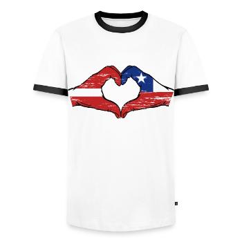 Latvia Chile flag hands heart shape used - Men's Ringer Shirt - white/black - Front - AI Model Female 172 light (172cm) & AI Model Male 178 dark (178cm)