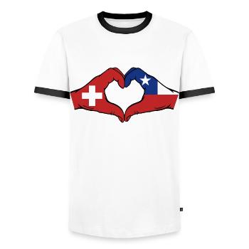 Suisse Chili Drapeau Mains Coeur Forme - T-shirt contrasté Homme - blanc/noir - Devant - AI Model Female 172 light (172cm) & AI Model Male 178 dark (178cm)