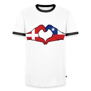 Danemark Chili Drapeau Mains Coeur Forme - T-shirt contrasté Homme - blanc/noir - Devant - AI Model Female 172 light (172cm) & AI Model Male 178 dark (178cm)