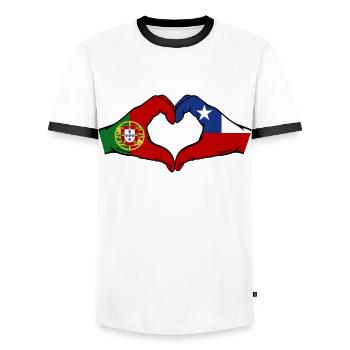 Portugal Chili Drapeau Mains Coeur Forme - T-shirt contrasté Homme - blanc/noir - Devant - AI Model Female 172 light (172cm) & AI Model Male 178 dark (178cm)