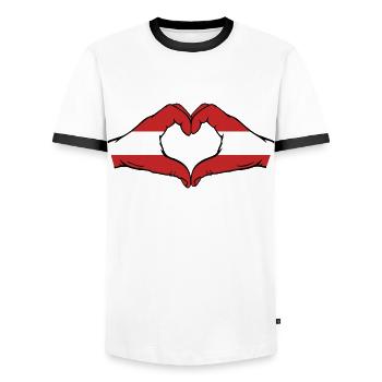 Austria Flag Hands Heart Shape - Men's Ringer Shirt - white/black - Front - AI Model Female 172 light (172cm) & AI Model Male 178 dark (178cm)