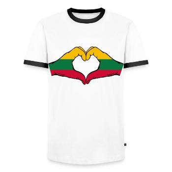 Drapeau de la Lituanie Mains Coeur Forme - T-shirt contrasté Homme - blanc/noir - Devant - AI Model Female 172 light (172cm) & AI Model Male 178 dark (178cm)