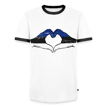 Estland Flagge Hände Herzform used - Männer Kontrast-T-Shirt - Weiß/Schwarz - Vorne - AI Model Female 172 light (172cm) & AI Model Male 178 dark (178cm)