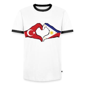 Türkei Philippinen Flagge Hände Herzform - Männer Kontrast-T-Shirt - Weiß/Schwarz - Vorne - AI Model Female 172 light (172cm) & AI Model Male 178 dark (178cm)