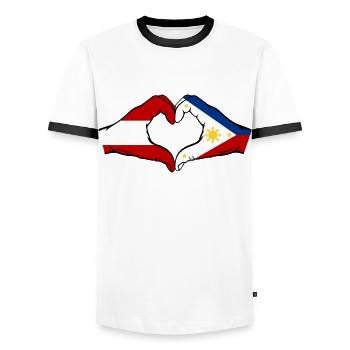 Österreich Philippinen Flagge Hände Herzform - Männer Kontrast-T-Shirt - Weiß/Schwarz - Vorne - AI Model Female 172 light (172cm) & AI Model Male 178 dark (178cm)