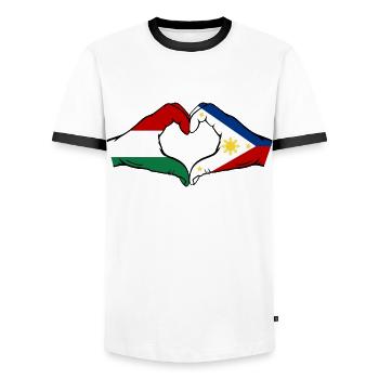 Ungarn Philippinen Flagge Hände Herzform - Männer Kontrast-T-Shirt - Weiß/Schwarz - Vorne - AI Model Female 172 light (172cm) & AI Model Male 178 dark (178cm)