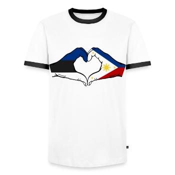 Estland Philippinen Flagge Hände Herzform - Männer Kontrast-T-Shirt - Weiß/Schwarz - Vorne - AI Model Female 172 light (172cm) & AI Model Male 178 dark (178cm)