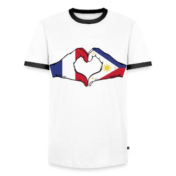 Frankreich Philippinen Flagge Hände Herzform - Männer Kontrast-T-Shirt - Weiß/Schwarz - Vorne - AI Model Female 172 light (172cm) & AI Model Male 178 dark (178cm)