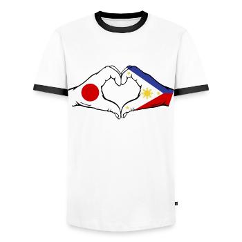 Japan Philippinen Flagge Hände Herzform - Männer Kontrast-T-Shirt - Weiß/Schwarz - Vorne - AI Model Female 172 light (172cm) & AI Model Male 178 dark (178cm)