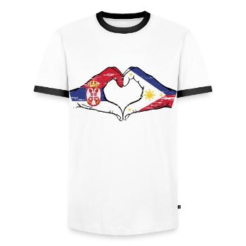 Serbie Philippines drapeau mains forme de coeur utilisé - T-shirt contrasté Homme - blanc/noir - Devant - AI Model Female 172 light (172cm) & AI Model Male 178 dark (178cm)