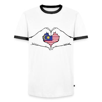 Malaysia Flagge Hände Herzform used - Männer Kontrast-T-Shirt - Weiß/Schwarz - Vorne - AI Model Female 172 light (172cm) & AI Model Male 178 dark (178cm)