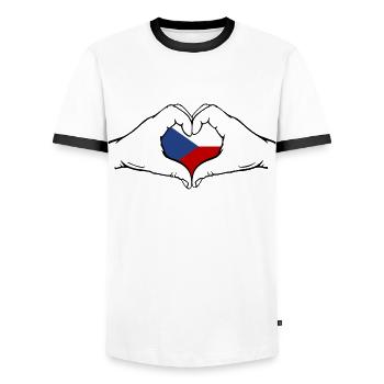 Czech Republic Flag Hands Heart Shape - Men's Ringer Shirt - white/black - Front - AI Model Female 172 light (172cm) & AI Model Male 178 dark (178cm)