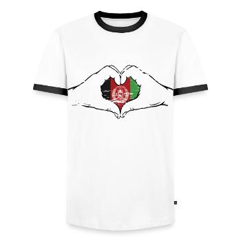Afghanistan Flagge Hände Herzform used - Männer Kontrast-T-Shirt - Weiß/Schwarz - Vorne - AI Model Female 172 light (172cm) & AI Model Male 178 dark (178cm)