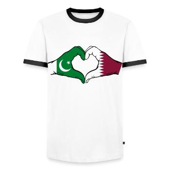 Pakistan Qatar drapeau mains coeur - T-shirt contrasté Homme - blanc/noir - Devant - AI Model Female 172 light (172cm) & AI Model Male 178 dark (178cm)