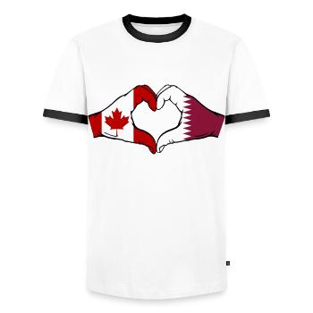 Drapeau du Canada Qatar Mains Forme Coeur - T-shirt contrasté Homme - blanc/noir - Devant - AI Model Female 172 light (172cm) & AI Model Male 178 dark (178cm)
