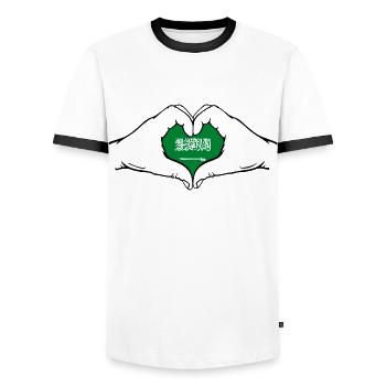 Drapeau de l’Arabie Saoudite Mains Coeur Forme - T-shirt contrasté Homme - blanc/noir - Devant - AI Model Female 172 light (172cm) & AI Model Male 178 dark (178cm)