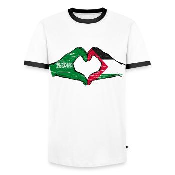 Arabie Saoudite Palestine Drapeau Mains Coeur Forme Utilisé - T-shirt contrasté Homme - blanc/noir - Devant - AI Model Female 172 light (172cm) & AI Model Male 178 dark (178cm)