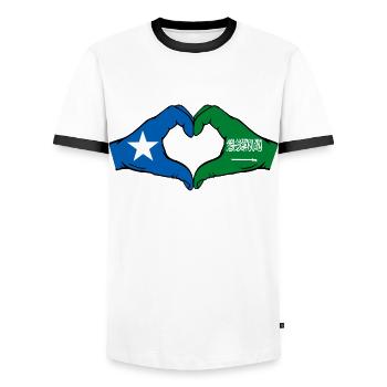 Somalia Saudi Arabia Flag Hands Heart Shape - Men's Ringer Shirt - white/black - Front - AI Model Female 172 light (172cm) & AI Model Male 178 dark (178cm)