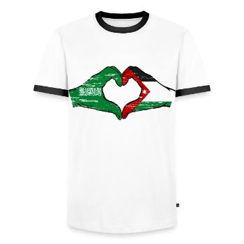 Arabie Saoudite Drapeau Jordanie mains forme de coeur utilisé - T-shirt contrasté Homme - blanc/noir - Devant - AI Model Female 172 light (172cm) & AI Model Male 178 dark (178cm)