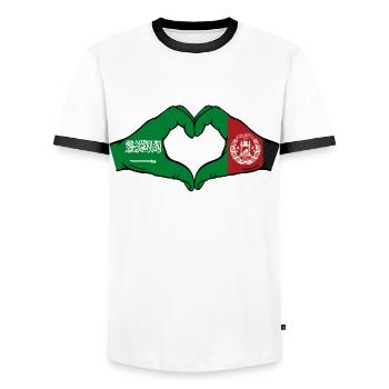 Saudi Arabia Afghanistan Flag Hands Heart Shape - Men's Ringer Shirt - white/black - Front - AI Model Female 172 light (172cm) & AI Model Male 178 dark (178cm)