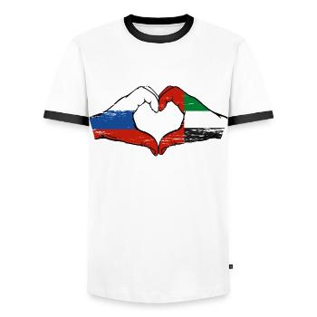 Russland Vereinigte Arabische Emirate Flagge Herz - Männer Kontrast-T-Shirt - Weiß/Schwarz - Vorne - AI Model Female 172 light (172cm) & AI Model Male 178 dark (178cm)