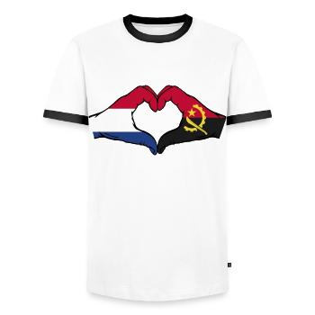 Holland Angola Flagge Hände Herzform - Männer Kontrast-T-Shirt - Weiß/Schwarz - Vorne - AI Model Female 172 light (172cm) & AI Model Male 178 dark (178cm)