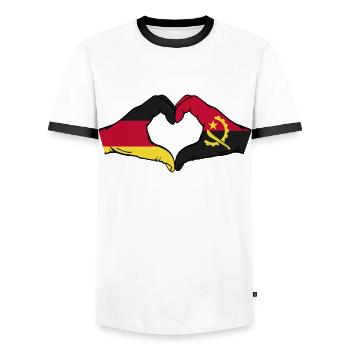 Deutschland Angola Flagge Hände Herzform - Männer Kontrast-T-Shirt - Weiß/Schwarz - Vorne - AI Model Female 172 light (172cm) & AI Model Male 178 dark (178cm)