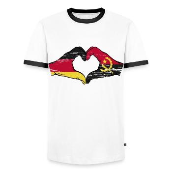 Deutschland Angola Flagge Hände Herzform used - Männer Kontrast-T-Shirt - Weiß/Schwarz - Vorne - AI Model Female 172 light (172cm) & AI Model Male 178 dark (178cm)