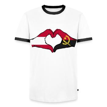 Österreich Angola Flagge Hände Herzform - Männer Kontrast-T-Shirt - Weiß/Schwarz - Vorne - AI Model Female 172 light (172cm) & AI Model Male 178 dark (178cm)