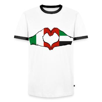 Italy United Arab Emirates Flag Heart - Men's Ringer Shirt - white/black - Front - AI Model Female 172 light (172cm) & AI Model Male 178 dark (178cm)