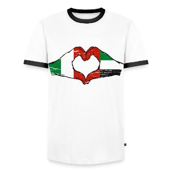 Italy United Arab Emirates Flag Heart - Men's Ringer Shirt - white/black - Front - AI Model Female 172 light (172cm) & AI Model Male 178 dark (178cm)