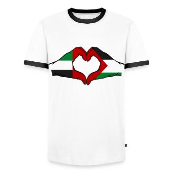 United Arab Emirates Palestine Heart - Men's Ringer Shirt - white/black - Front - AI Model Female 172 light (172cm) & AI Model Male 178 dark (178cm)
