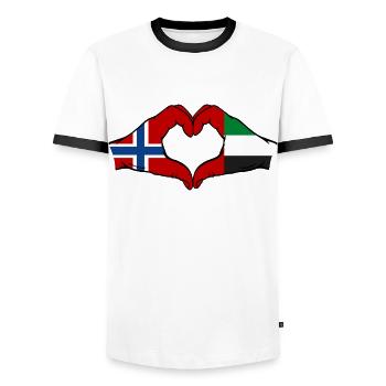 Norway United Arab Emirates Flag Heart - Men's Ringer Shirt - white/black - Front - AI Model Female 172 light (172cm) & AI Model Male 178 dark (178cm)