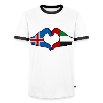 Iceland United Arab Emirates Flag Heart - Men's Ringer Shirt - white/black - Front - AI Model Female 172 light (172cm) & AI Model Male 178 dark (178cm)