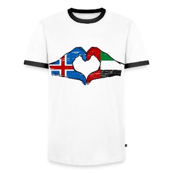 Iceland United Arab Emirates Flag Heart - Men's Ringer Shirt - white/black - Front - AI Model Female 172 light (172cm) & AI Model Male 178 dark (178cm)
