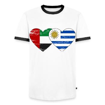 United Arab Emirates Uruguay Flag Heart - Men's Ringer Shirt - white/black - Front - AI Model Female 172 light (172cm) & AI Model Male 178 dark (178cm)