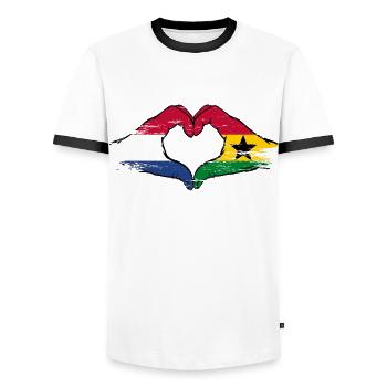 Hollande Ghana drapeau mains forme de coeur utilisé - T-shirt contrasté Homme - blanc/noir - Devant - AI Model Female 172 light (172cm) & AI Model Male 178 dark (178cm)