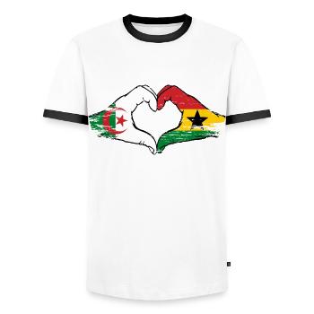 Algeria Ghana flag hands heart shape used - Men's Ringer Shirt - white/black - Front - AI Model Female 172 light (172cm) & AI Model Male 178 dark (178cm)