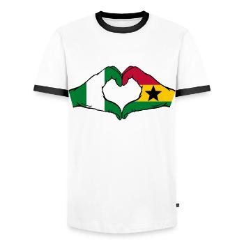 Nigeria Ghana Flag Hands Heart Shape - Men's Ringer Shirt - white/black - Front - AI Model Female 172 light (172cm) & AI Model Male 178 dark (178cm)