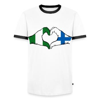 Nigeria Finlande Drapeau Mains Coeur Forme - T-shirt contrasté Homme - blanc/noir - Devant - AI Model Female 172 light (172cm) & AI Model Male 178 dark (178cm)