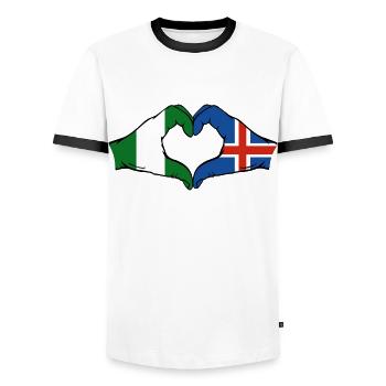 Drapeau de l’île du Nigeria mains forme de coeur - T-shirt contrasté Homme - blanc/noir - Devant - AI Model Female 172 light (172cm) & AI Model Male 178 dark (178cm)