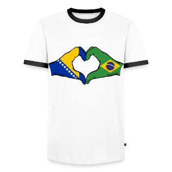 Bosnie Brésil Drapeau Mains Coeur Forme - T-shirt contrasté Homme - blanc/noir - Devant - AI Model Female 172 light (172cm) & AI Model Male 178 dark (178cm)