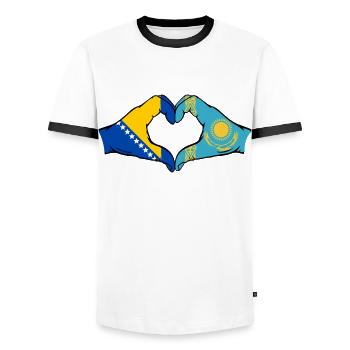 Bosnie Kazakhstan Drapeau Mains Coeur Forme - T-shirt contrasté Homme - blanc/noir - Devant - AI Model Female 172 light (172cm) & AI Model Male 178 dark (178cm)